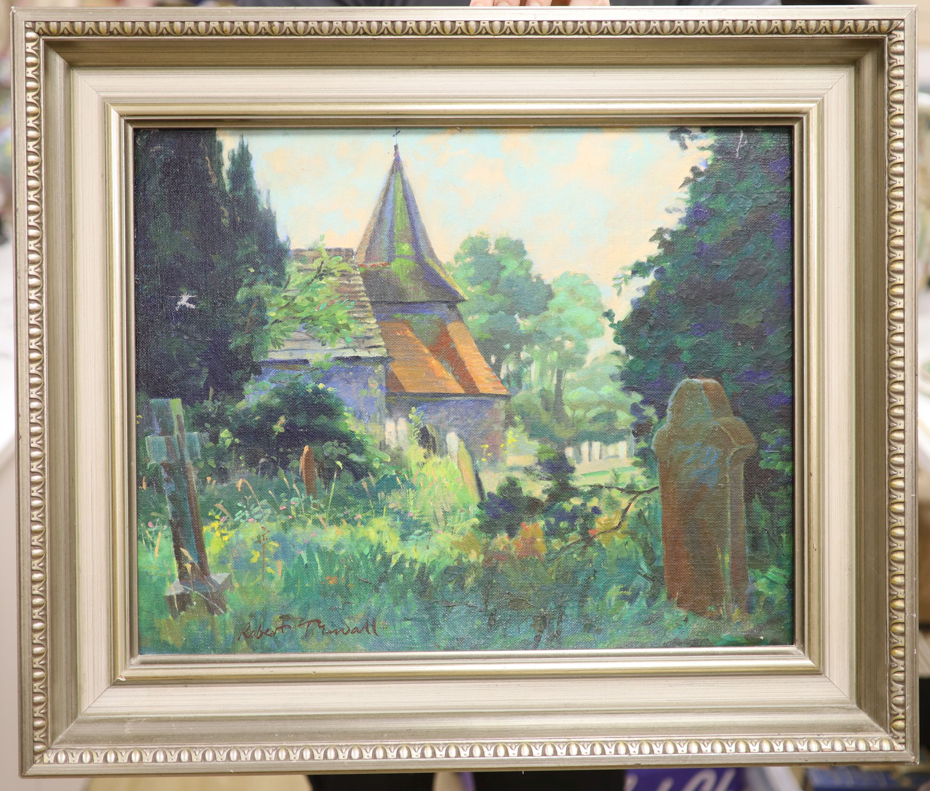 Robert Tyndall, oil on board, Parish Church of St James, Ashurst, Sussex, signed, 40 x 50cm